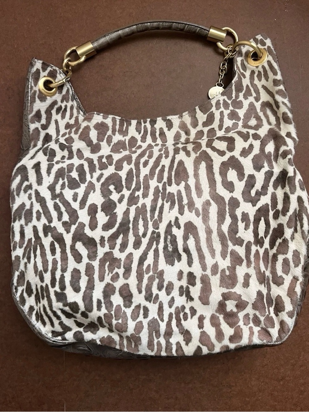 Brahmin Kathleen Exotic Leopard & Croc Leather Hobo Shoulder Bag Gold-tone  EUC - Picture 14 of 15